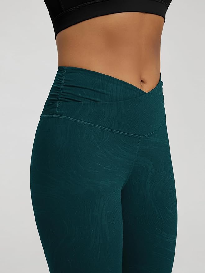 ODODOS Women's Cross Waist Yoga Leggings with Inner Pocket, 23"/25"/28" Gathered Crossover Workout Yoga Pants