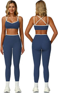 ABOCIW Two Piece Workout Sets for Women Color Block Strappy Sports Bra High Waist Leggings Yoga Pilates Outfits