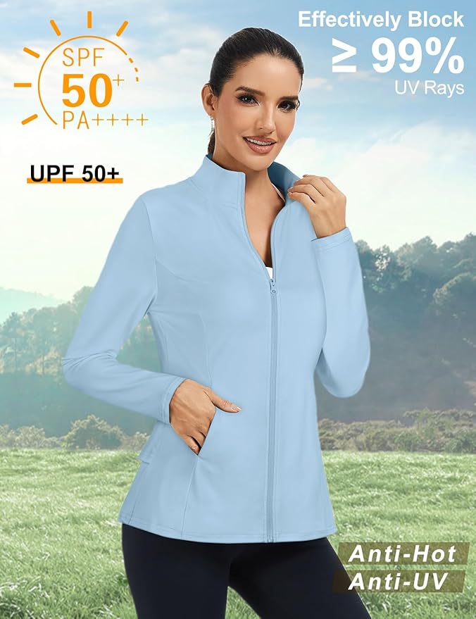 LURANEE Women's Golf Athletic Jackets with Pleated Tennis Skirt Hem Lightweight Full Zip Long Sleeve Shirts with Pockets
