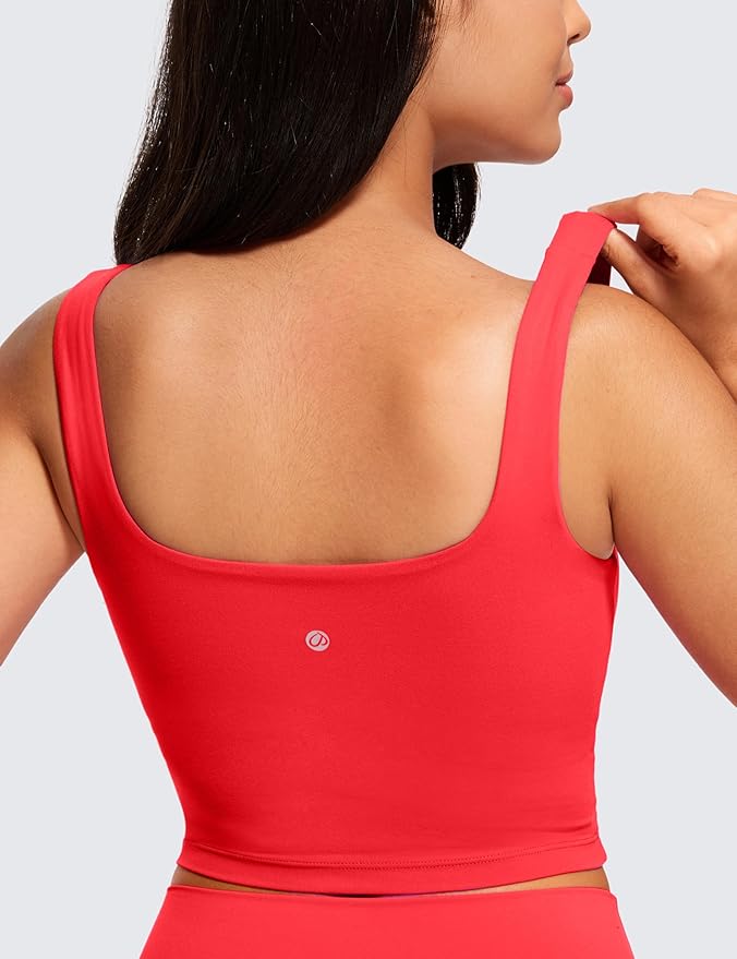 CRZ YOGA Butterluxe Square Neck Crop Tank Tops for Women - Workout Longline Sports Bras Padded Yoga Camisole