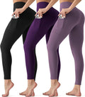 3 Pack Leggings with Pockets for Women,Butt Lift High Waisted Tummy Control Workout Yoga Pants Reg & Plus Size
