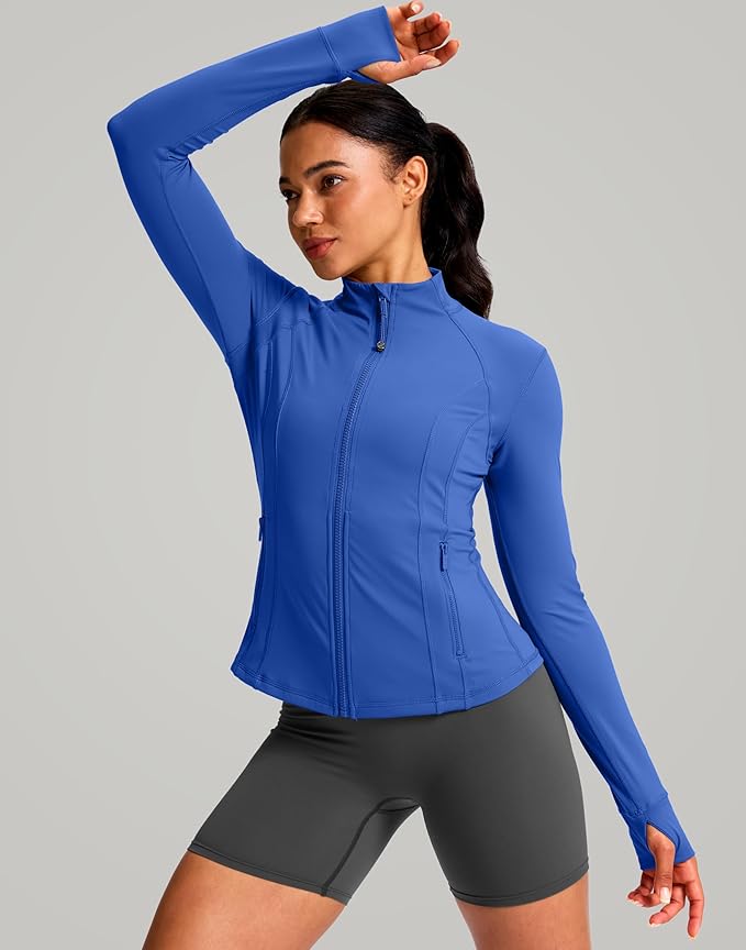G Gradual Women's Workout Jackets Extended Waist Length Slim Full Zip 4 Pockets Athletic Jacket Spring Running Yoga Clothes