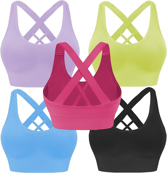 Evercute Sports Bras for Women Padded Medium Support Criss Cross Strappy Bra Seamless High Impact Yoga Exercise Athletic Bras