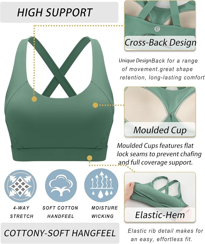 RUNNING GIRL Sports Bra for Women High Support,Molded Cup Strappy Running Sports Bras with Sewn in Pads