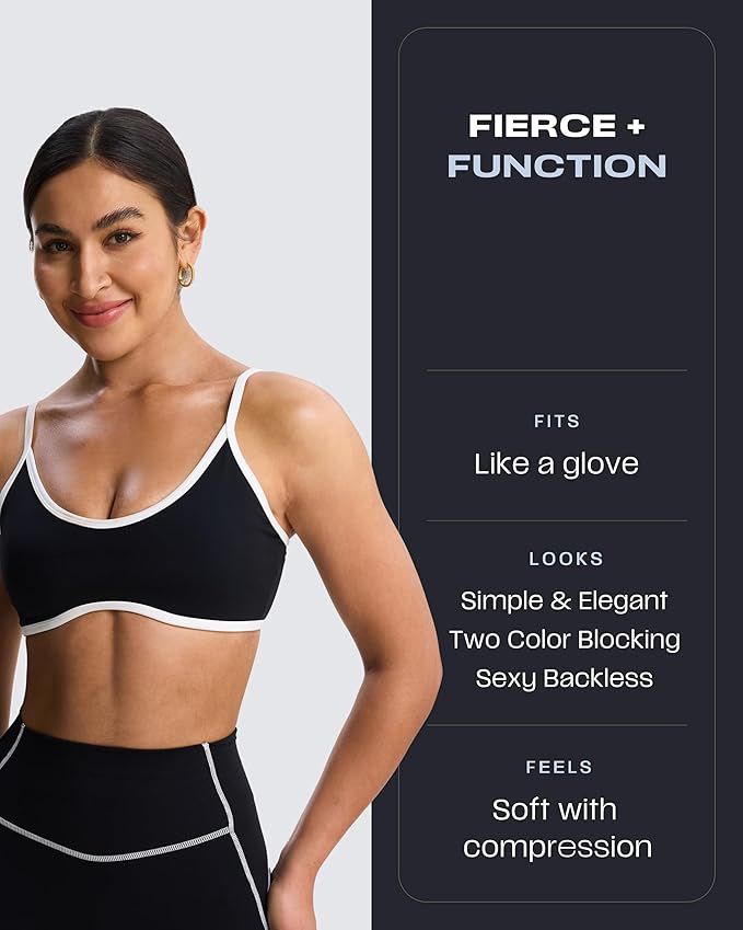 Aoxjox Women's Color Block Workout Sports Bras Fitness Lexi Lined Strappy Bra Athletic Yoga Crop Tank