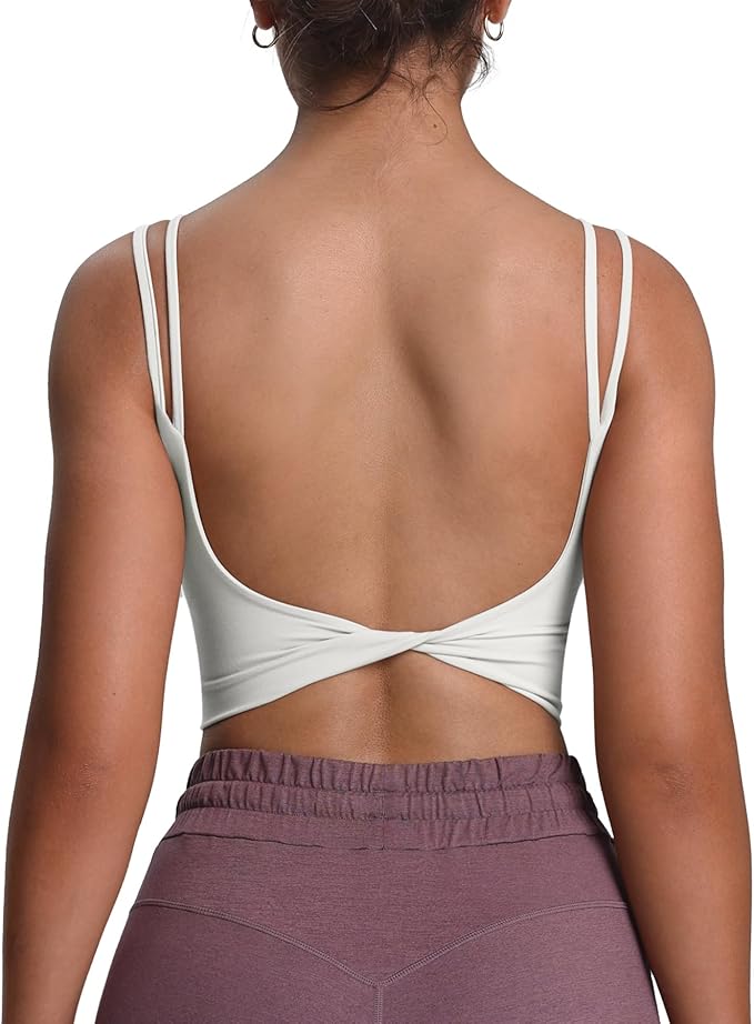 Aoxjox Women's Workout Sports Bras Fitness Yoga Crop Tank Metamorph Twist Back Cami