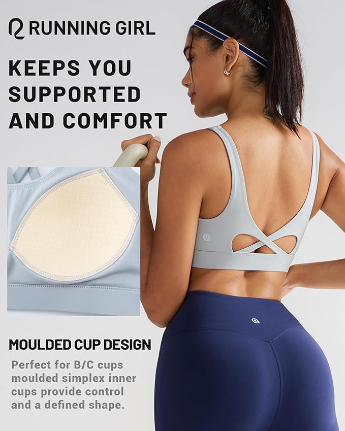RUNNING GIRL Sports Bra for Women High Support, Molded Cup High Impact Sports Bras with Sewn in Pads Workout Running Bra