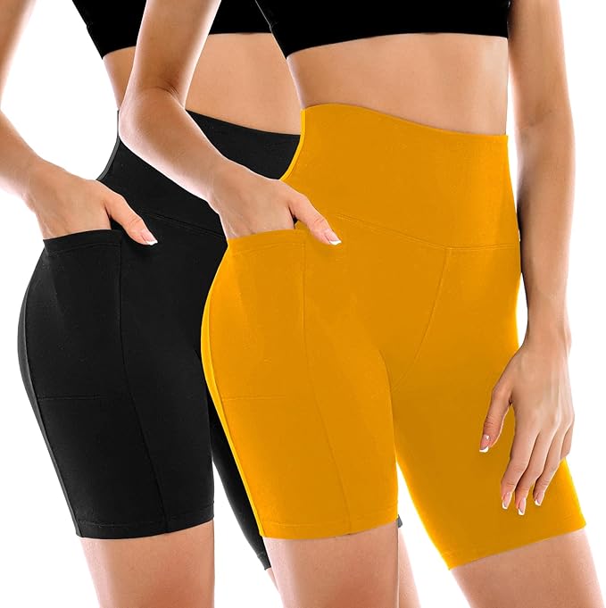 Leafigure 2 Pack Womens Biker Shorts with Pockets, High Waisted Yoga Shorts for Women Running Gym and Workout