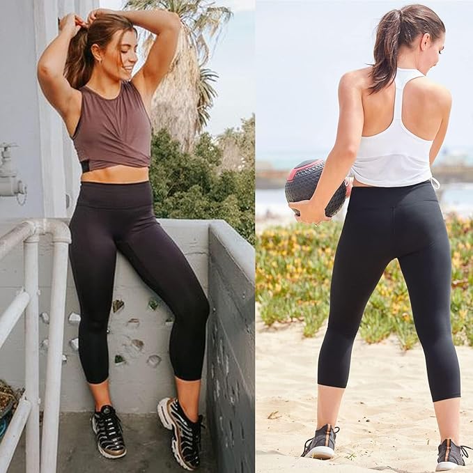 GAYHAY 3 Pack Capri Leggings for Women - Stretch Tummy Control Yoga Pants for Cycling Workout