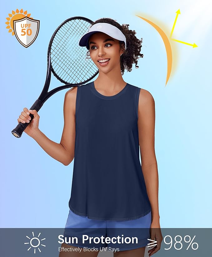PINSPARK Workout Tank Tops Woman UPF 50+ Yoga Tanks Quick Dry Sleeveless Gym Shirts with Side Slits Loose Fit Athletic Top