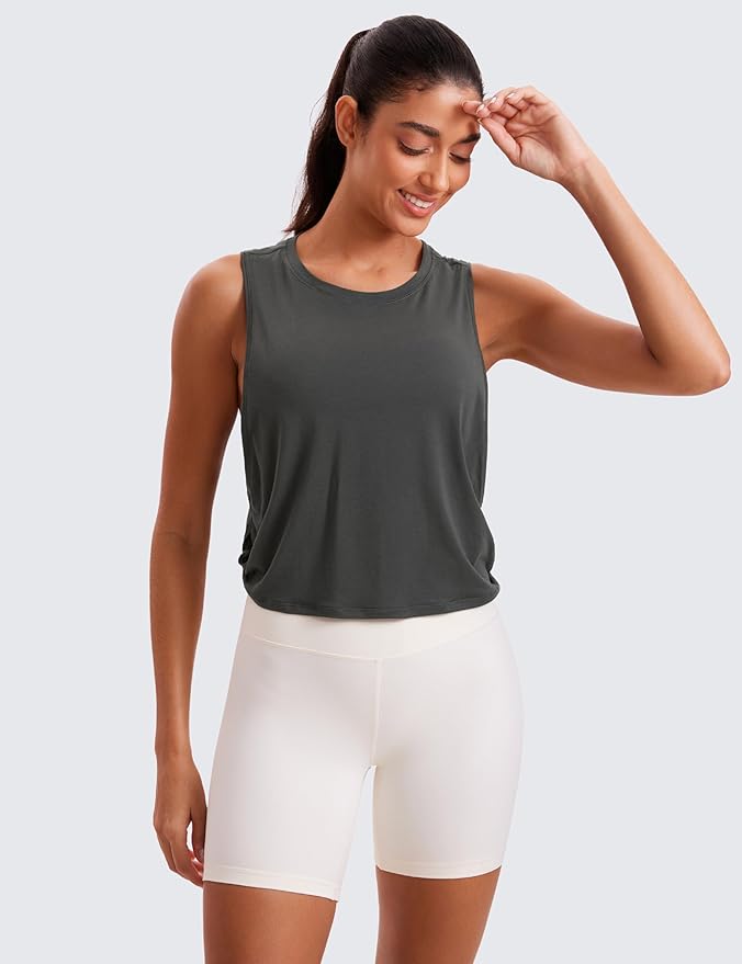 CRZ YOGA Pima Cotton Large Armhole Tank Tops for Women - Workout Sport Athletic Yoga Running Gym Loose Crop Sleeveless Shirts