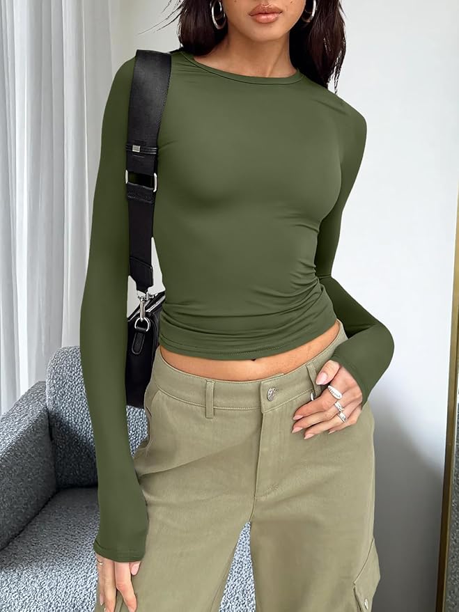 Trendy Queen Womens Long Sleeve T Shirts Fall Fashion 2026 Basic Crop Tops Going Out Outfits Y2k Clothes