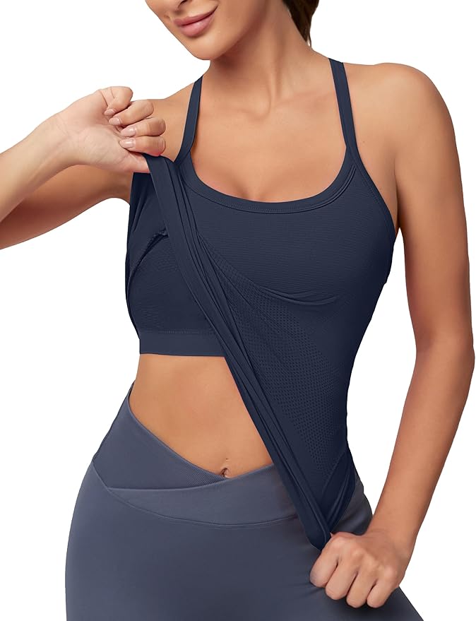 MathCat Workout Tank Tops for Women with Built in Bra, Sleeveless Gym Tops Seamless Racerback Athletic Yoga Shirts