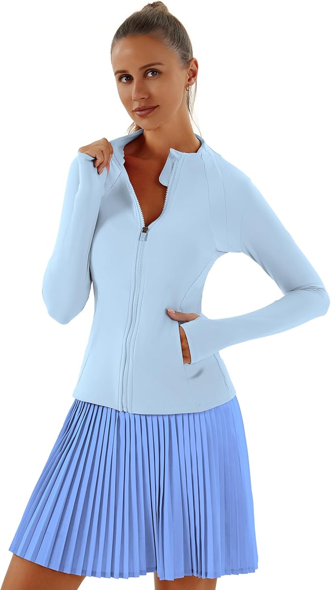 Women Jacket Full Zip UP Workout Athletic Cropped Jacket wIth Thumb Holes Running Yoga Sportswear