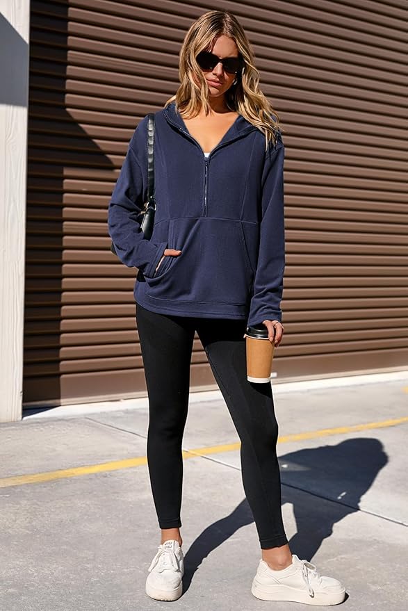 Dokotoo Hoodies for Women Soft Fleece Half Zip Up Hoodie Long Sleeve Casual Pullover Oversized Sweatshirt Hooded Tops