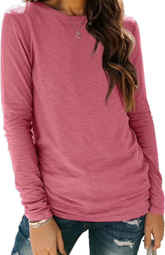 AUTOMET Women‘s Basic Long Sleeve Crewneck, Plus Size Winter & Spring Top, Casual Fall Tee for Teacher & Everyday Outfits