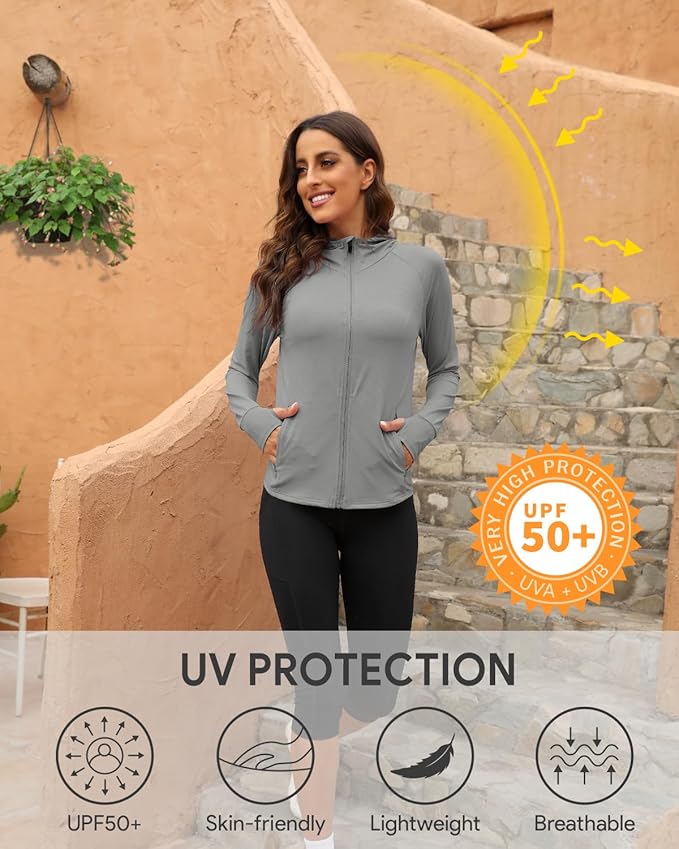 We1Fit Women's UPF 50+ Sun Protection Jacket Hoodie Sun Shirts Hiking Running Athletic Shirt