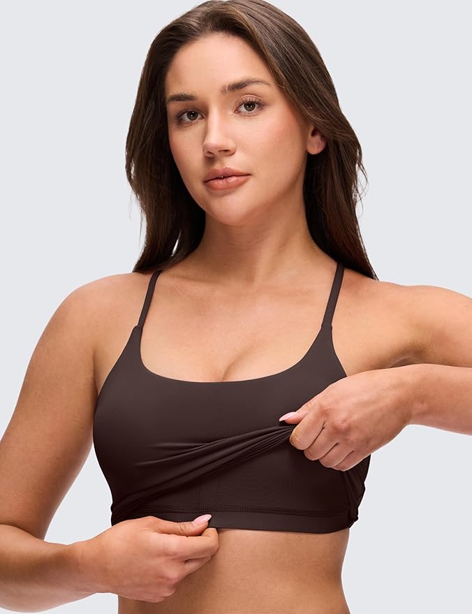 CRZ YOGA Butterluxe Twist Cross Back Crop Tank Tops for Women - Padded Adjustable Straps Yoga Longline Sports Bras