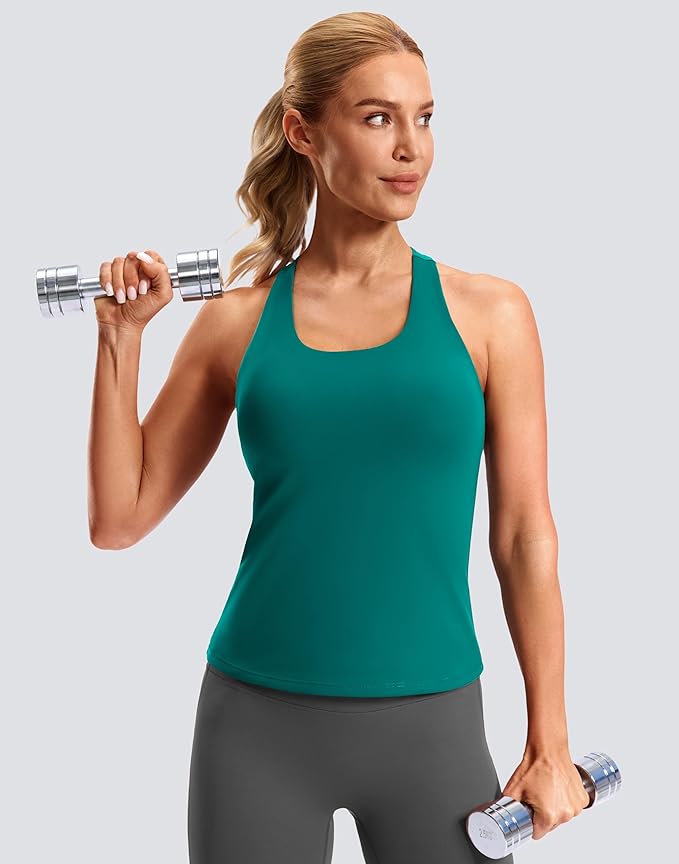 Soothfeel Womens Workout Tank Tops with Built in Bra Racerback Athletic Yoga Top High Neck Sports Gym Sleeveless Shirts