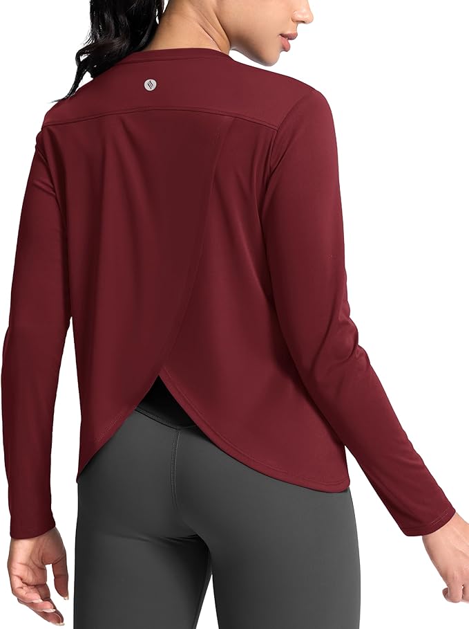 SANTINY Women's Lightweight Long Sleeve Workout Tops Split Back Gym Running Hiking Athletic Shirt Quick Dry UPF 50+ Sun Shirt