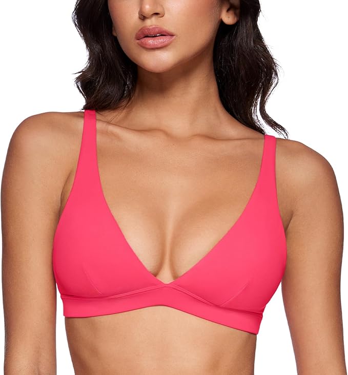 INGIA Womens Deep V-Neck Sports Bra Padded Low Impact Fitness Yoga Bra U Back Wireless Workout Bra Contour Crop Top