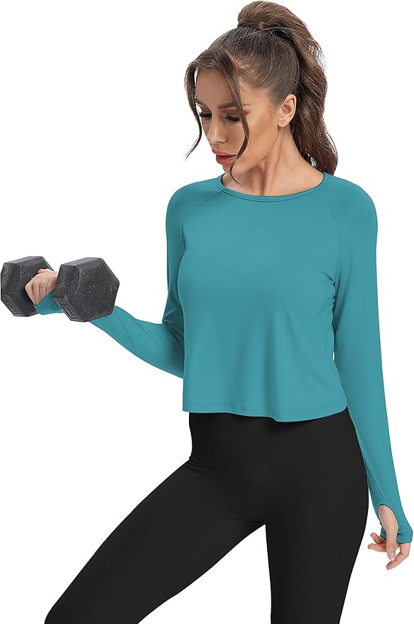 Bestisun Long Sleeve Athletic Workout Shirts Sports Yoga Gym Crop Tops for Women