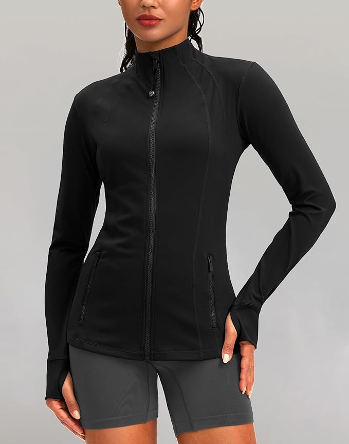 Women's Workout Jackets with 4 Pockets Zip Up Slim Fit Soft Fall Jacket for Yoga Running Athletic