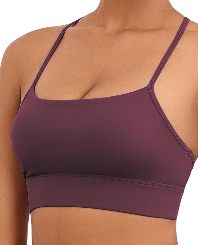 Womens Y-Back Sports Bra, Weightless Padded Yoga Bra, Spaghetti Strap Low Impact Gym Top for Workout & Daily Wear