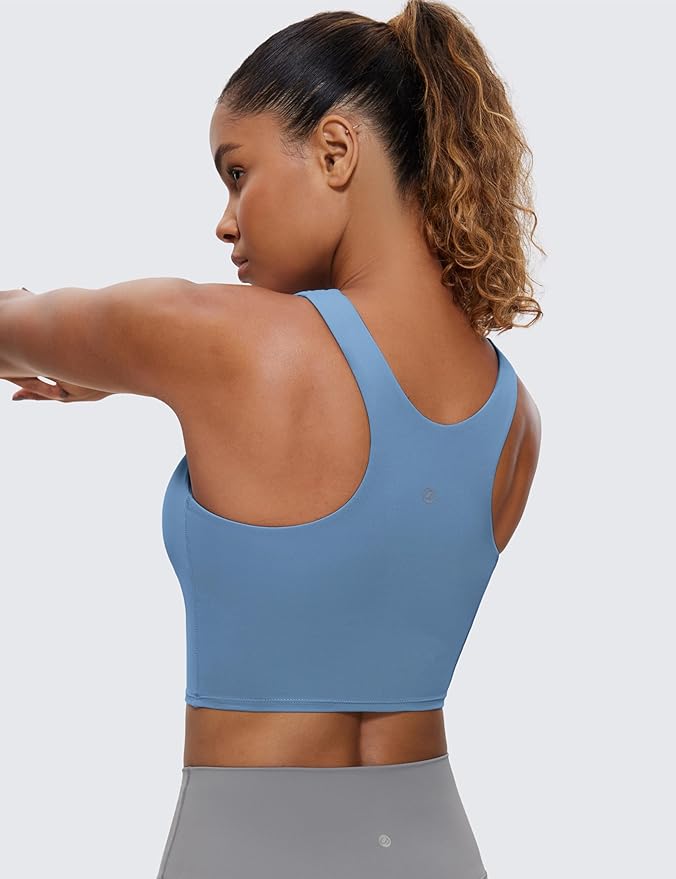 CRZ YOGA Butterluxe High Neck Crop Tank Tops for Women - Racerback Padded Longline Sports Bras Workout