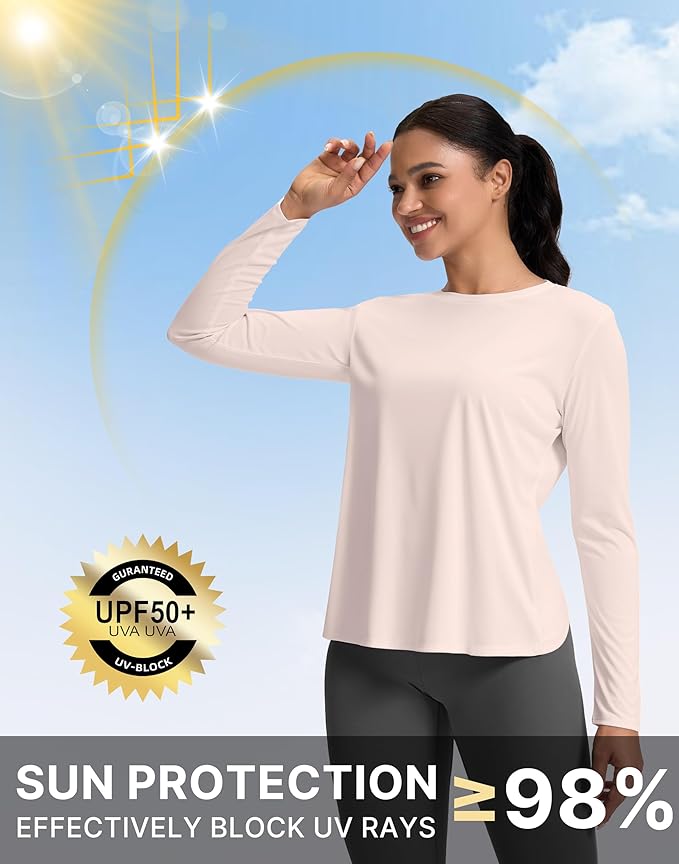 SANTINY Women's Lightweight Long Sleeve Workout Tops Split Back Gym Running Hiking Athletic Shirt Quick Dry UPF 50+ Sun Shirt