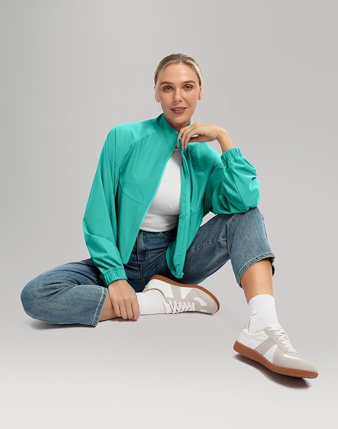 Soothfeel Women's Athletic workout Jacket Lightweight UPF 50+ Long Sleeve Sun Protection Shirts Zip Up Cropped Hiking Tops