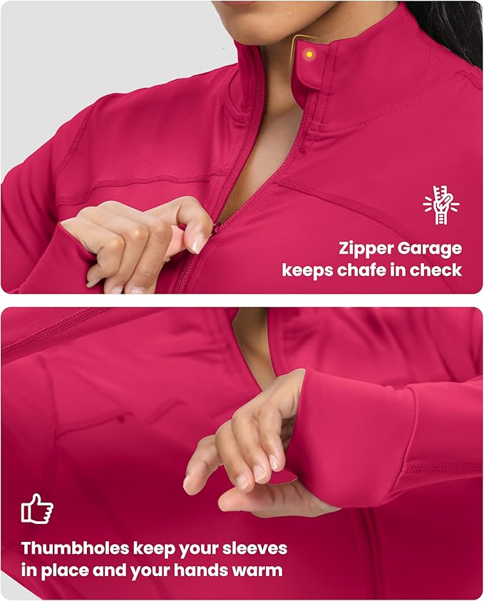 GYM RAINBOW Womens Zip Up Workout Jakcets Lightweight Slim Fit Running Athletic Jackets with Thumb Holes