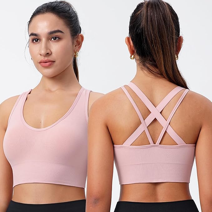 Evercute Sports Bras for Women Padded Medium Support Criss Cross Strappy Bra Seamless High Impact Yoga Exercise Athletic Bras