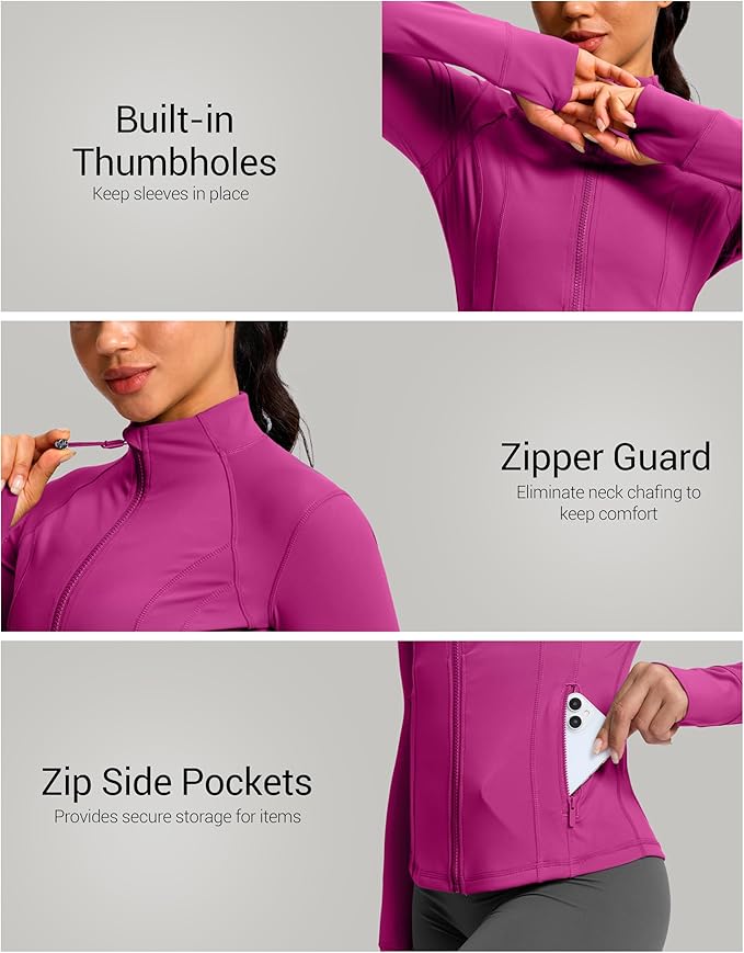 G Gradual Women's Workout Jackets Extended Waist Length Slim Full Zip 4 Pockets Athletic Jacket Spring Running Yoga Clothes