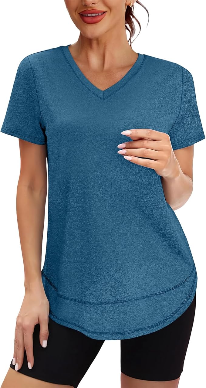 XIEERDUO Womens Workout Tops Short Sleeve Shirts Quick Dry Outfits for Hiking Running V Neck S-3XL