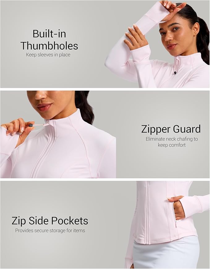 G Gradual Women's Workout Jackets Extended Waist Length Slim Full Zip 4 Pockets Athletic Jacket Spring Running Yoga Clothes