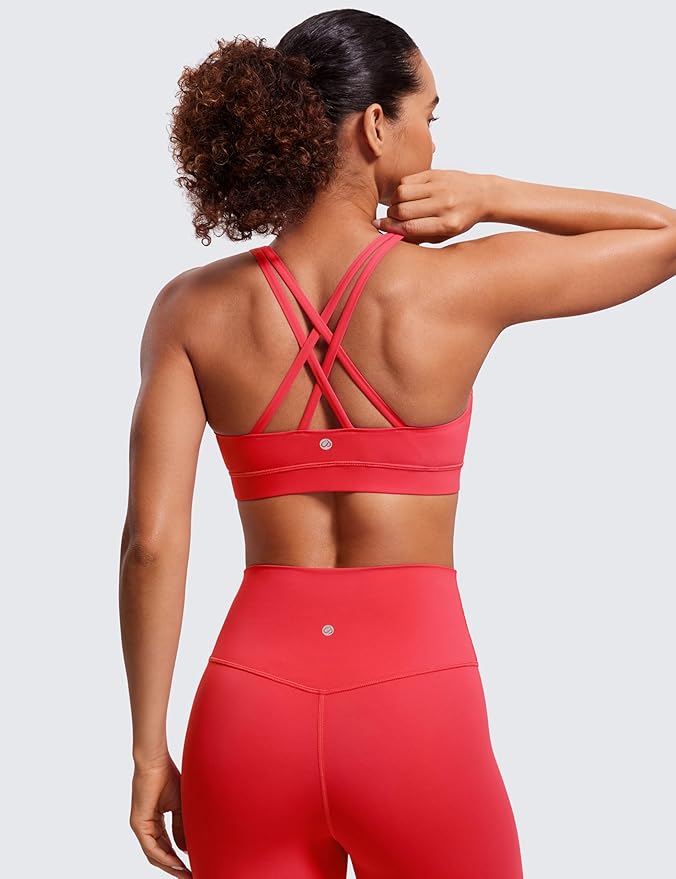 CRZ YOGA Naked Feeling Strappy Padded Sports Bras for Women - Fitness Workout Top Criss Cross Back Yoga Cami