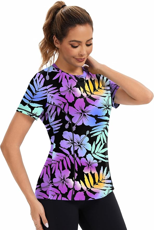 AVOOGUE Women's Short Sleeve Workout Tops Quick Dry Athletic UPF50+ Sun Protection Shirts Gym Hiking Running Yoga Clothes