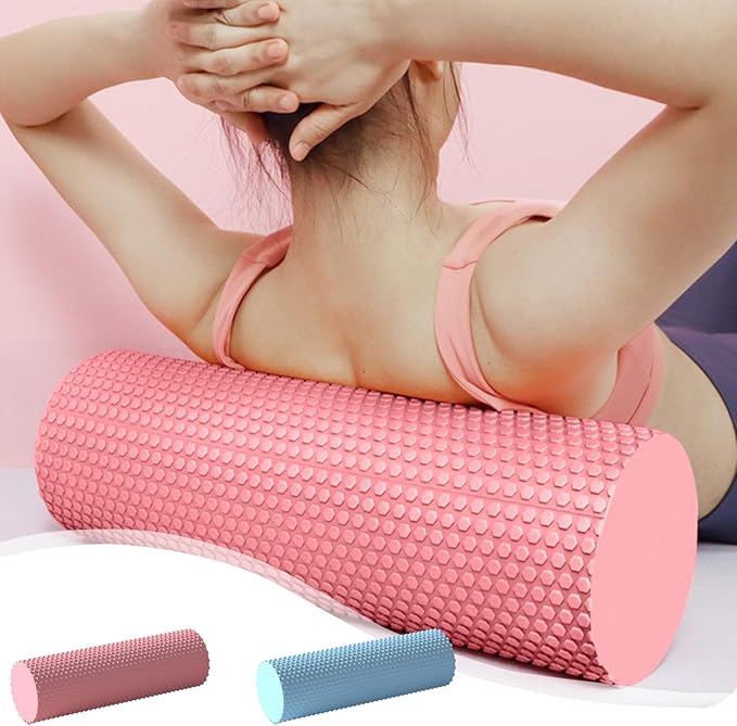 Foam Yoga Column - Solid Massage Roller - Foam Rollers for Muscle Massage for Barre and Fitness - Slimming and Muscle Recovery Tool - for Home, Gym, and Travel (Pink)
