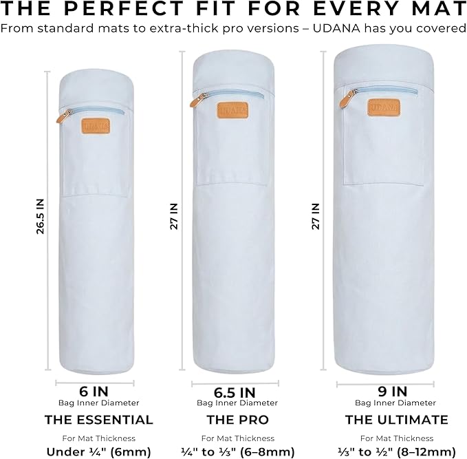 UDANA Yoga Mat Bag – Heavy Duty Canvas Carrier with 3 Pockets & Full Zip – Available in 3 Sizes (16L, 18L, 34L) - Multiple Colors