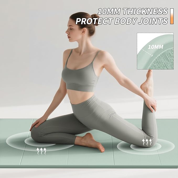 PAIDU Foldable Fitness Yoga Mat | 2/5" (10MM) Extra Thick | SGS Certified Non-Slip TPE | 75x26" Extra Long-Wide | Portable & Easy Store | for Yoga, Pilates, Home Gym & Full-Body Workouts