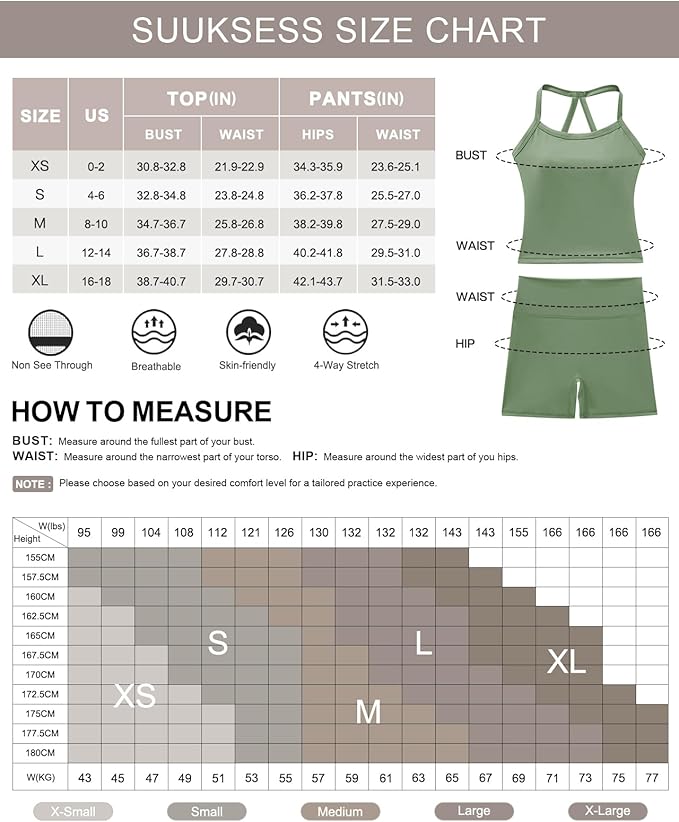 SUUKSESS Women 2 Piece Workout Sets High Waisted Tummy Control Biker Shorts Halter Padded Tank Tops