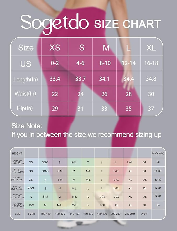 Sogetdo Yoga Leggings for Women Hidden Scrunch Butt Non See Through High Waisted No Front Seam Athletic Gym Workout Pants