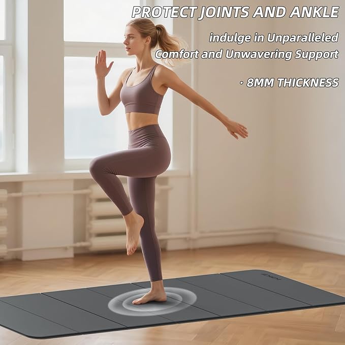 Foldable Yoga Mat Extra Thick 0.32 Inches-SGS Certified POE Material Exercise Mat, Non-Slip Design Fitness Mats, Multi-Purpose Workout Mats For Studio or Home Use