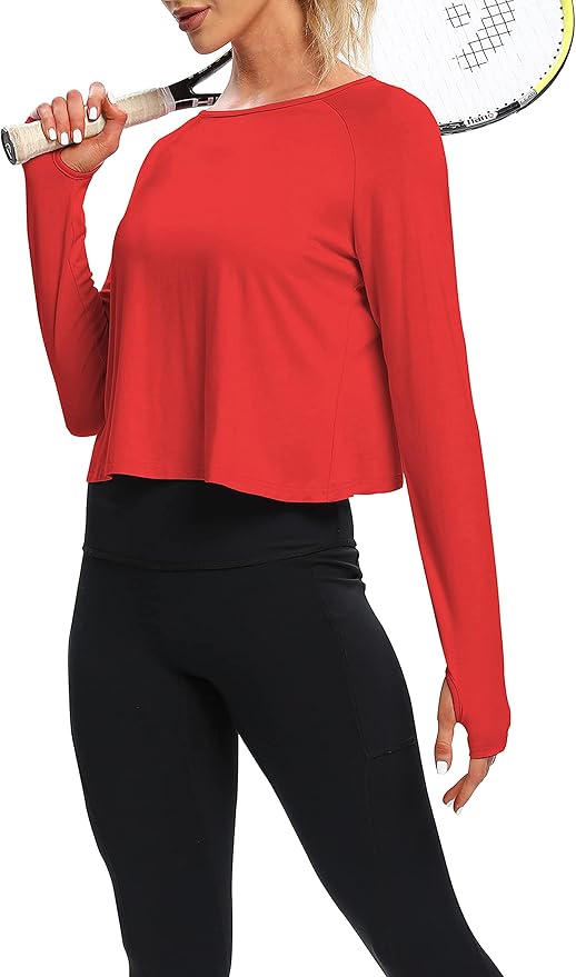 Bestisun Long Sleeve Workout Running Shirts Athletic Yoga Gym Crop Tops for Women