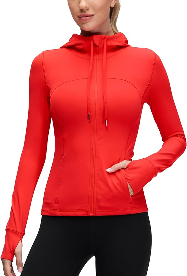 CRZ YOGA Butterluxe Hooded Athletic Jackets for Women - Full Zip Track Casual Tops with Thumb Holes Pockets