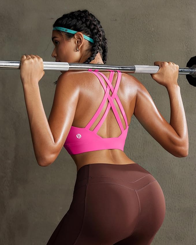 RUNNING GIRL High Impact Sports Bras for Women - Scoop Neck Strappy Sports Bra High Support Moulded Cup Workout Bra