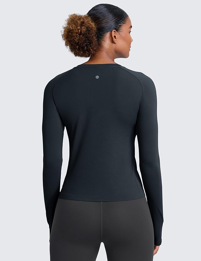 CRZ YOGA Seamless Long Sleeve Shirts for Women Waist Length - Workout Athletic Running Gym Yoga Tops Crewneck Breathable