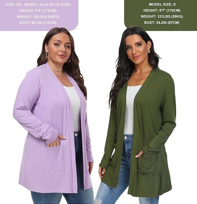 Womens Casual Lightweight with Pocketes Long Sleeve Open Front Cardigan