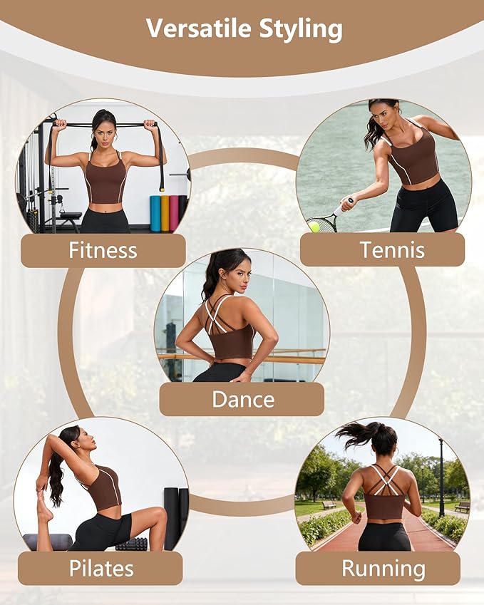 QUOJIZY Longline Sports Bras for Women Spaghetti Straps Tank Top with Built-in Bra Strappy Sports Bra for Yoga